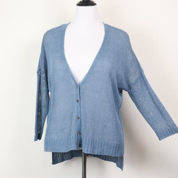 Eileen Fisher Size M Button Linen Cardigan Sweater Cornflower Blue - Picture 8 of 11